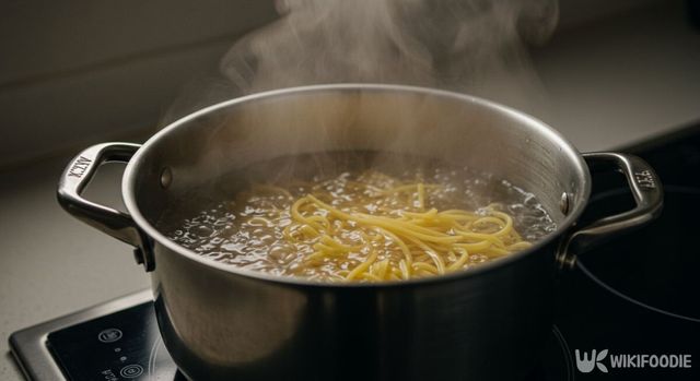 끓는 물에 에그누들을 삶는 모습. / 위키푸디