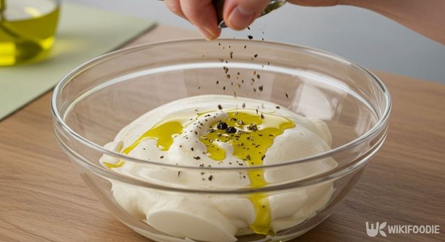 올리브오일이 올려진 아이스크림에 통후추를 갈아 넣고 있다. / 위키푸디