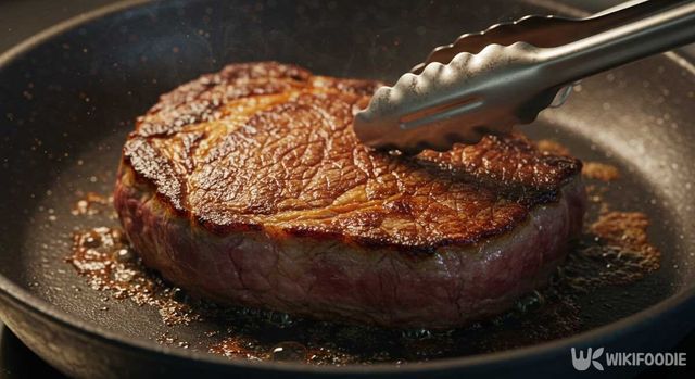 스테이크용 고기 굽는 사진. / 위키푸디