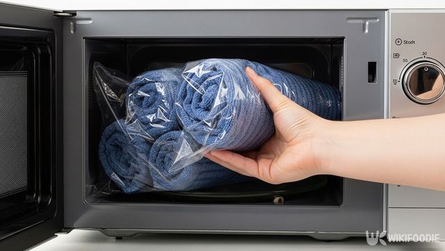 젖은 수건을 전자레인지에 넣는 모습. / 위키푸디