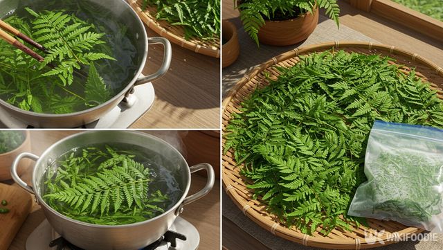 쇠고비를 데치고, 말리는 자료 사진. / 위키푸디