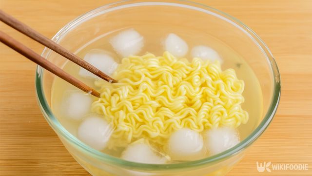 면을 삶아 얼음물에 담근 자료 사진. / 위키푸디