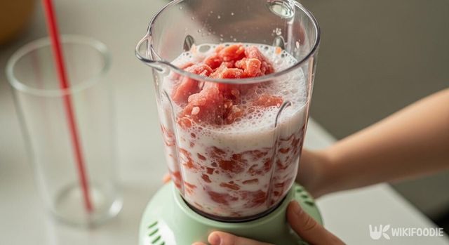 토마토와 우유를 믹서기에 갈고 있는 사진. / 위키푸디