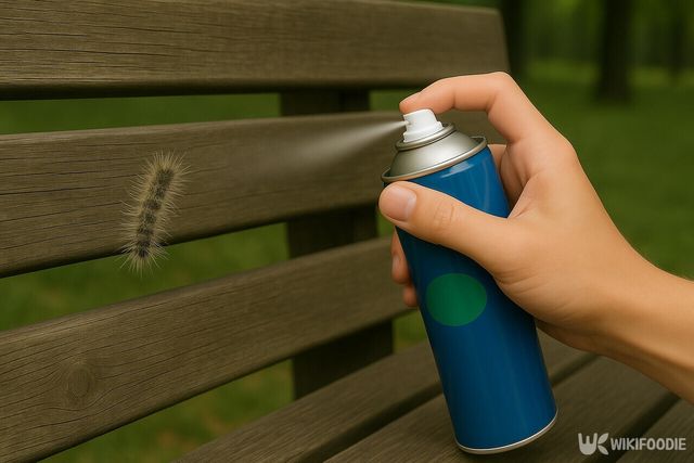 미국흰불나방 유충에 살충제를 뿌리는 모습 / 위키푸디