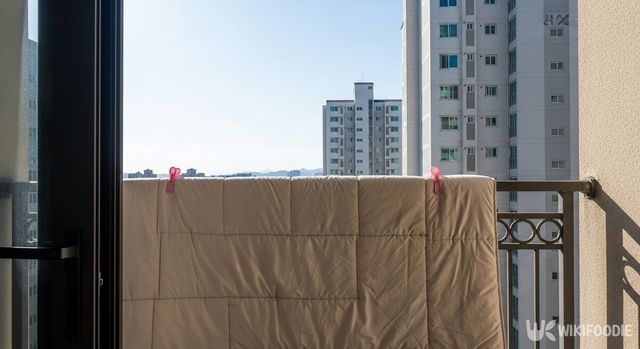 베란다에 이불을 널어놓은 사진. / 위키푸디
