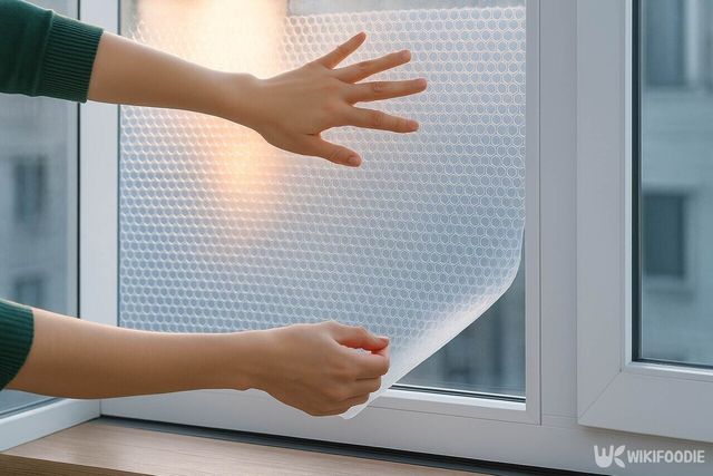 창문에 뽁뽁이를 붙이는 모습 / 위키푸디
