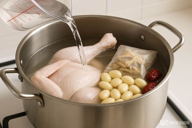 재료 위에 물을 붓고 있는 사진 / 위키푸디