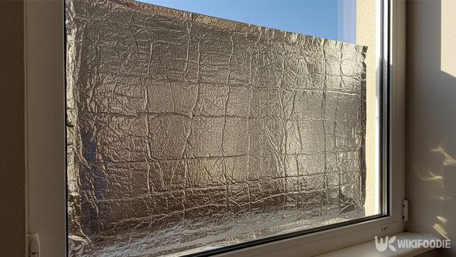 알루미늄 단열 시트를 창문에 붙힌 자료 사진. / 위키푸디