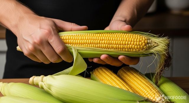 옥수수 껍질을 까는 사진. / 위키푸디