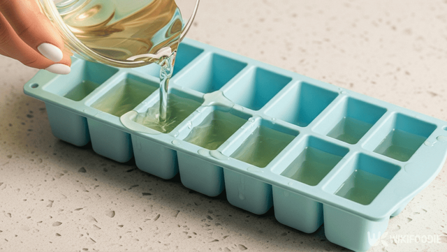 식초 수를 얼음틀에 붓는 사진. / 위키푸디