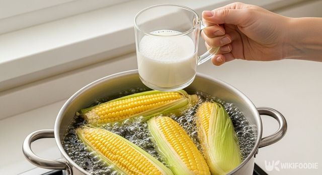 우유와 삶은 옥수수 사진. / 위키푸디