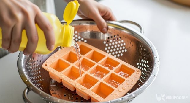 베이킹 소다를 섞은 물을 얼음 틀에 붓는 사진./ 위키푸디