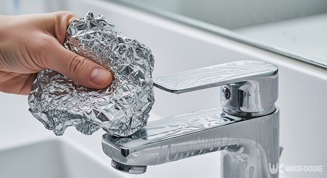 은박지로 수도꼭지를 닦는 사진. / 위키푸디
