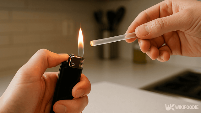 다 쓴 볼펜 심을 가열하는 사진. / 위키푸디