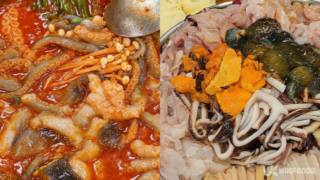 낙지 전골, 물회 자료 사진. / 위키푸디