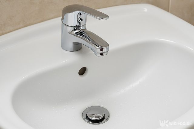 청소제를 바른 뒤 물로 닦아 깨끗해진 세면대 모습. / 위키푸디