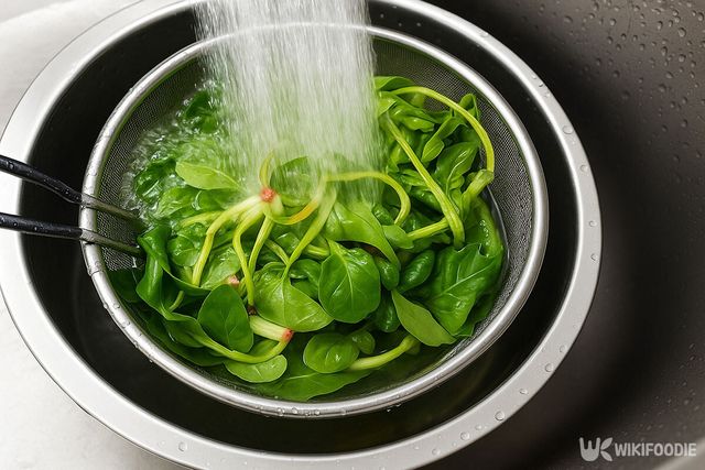 시금치를 물에 씻는 모습. / 위키푸디