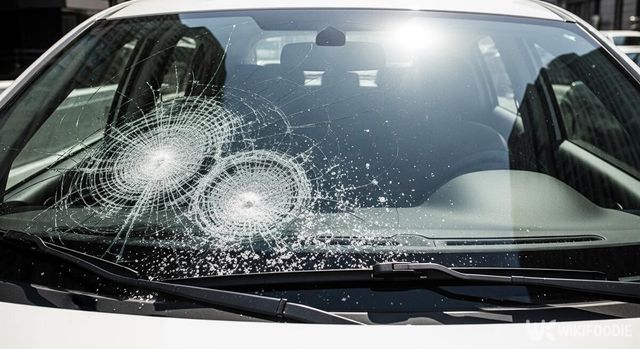 차량 앞 유리 파손 사진. / 위키푸디