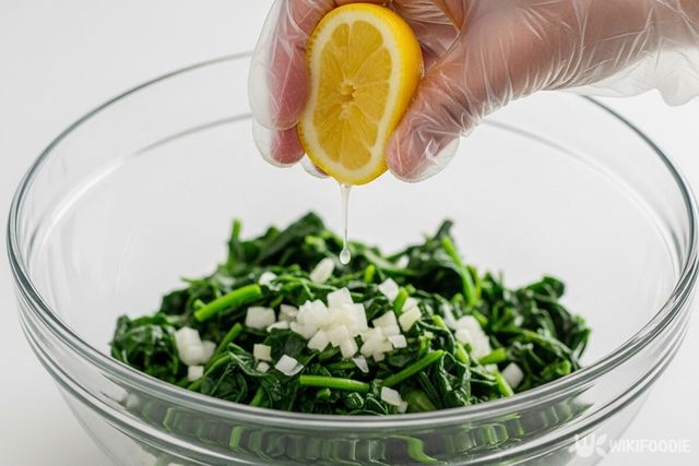 시금치 나물에 레몬즙을 짜 넣는 모습. / 위키푸디