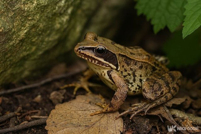 풀숲에 숨어 있는 갈색 개구리 자료 사진. / 위키푸디