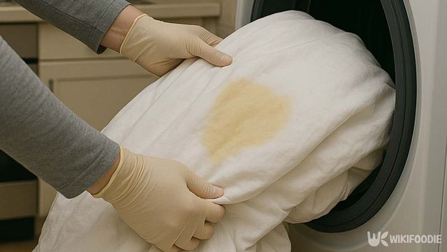 누런 얼룩이 묻은 이불 / 위키푸디