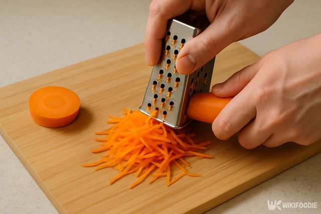 당근을 채 써는 모습 / 위키푸디