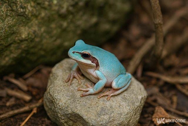전신이 하늘색인 개구리 자료 사진. / 위키푸디