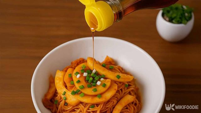 참외 비빔국수에 참기름을 뿌리는 사진. / 위키푸디