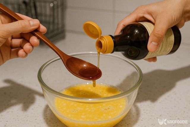 계란물에 참기름을 넣는 모습 / 위키푸디