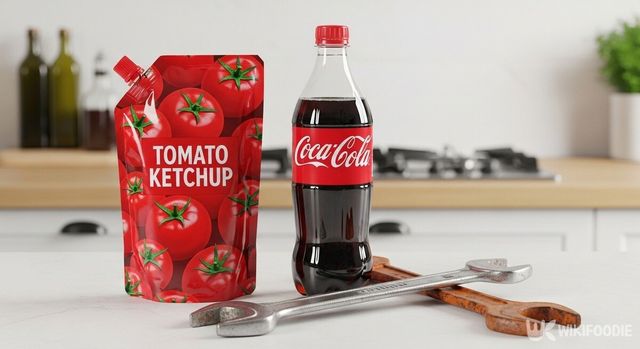 케첩과 콜라, 녹슨 공구 사진. / 위키푸디
