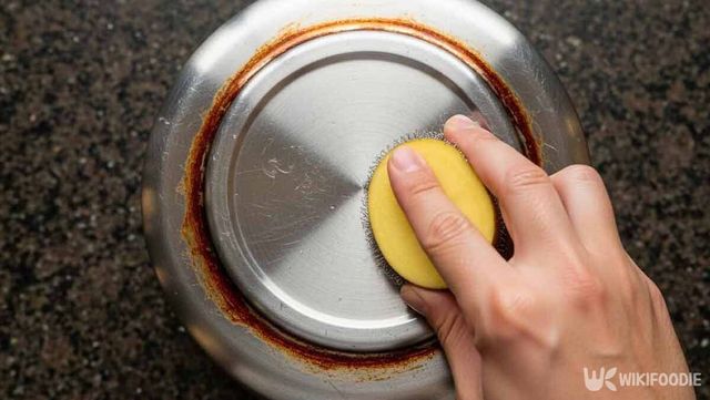 녹슨 냄비를 감자로 닦는 사진. / 위키푸디