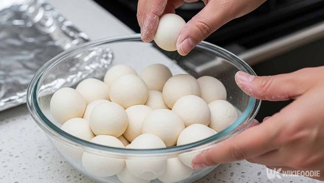 전분 가루 반죽을 동글동글하게 뭉치는 사진. / 위키푸디