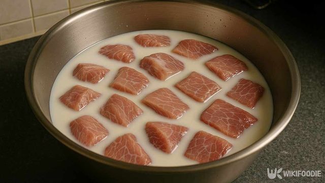 고기를 우유에 재우는 모습 / 위키푸디