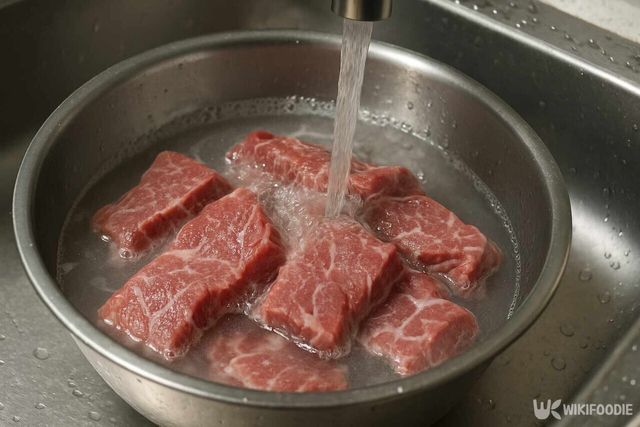 고기를 물에 헹구는 모습 / 위키푸디