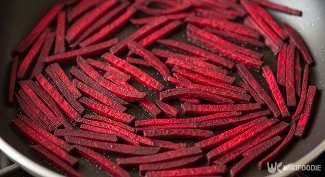 채썬 비트를 프라이팬에 볶는 모습. / 위키푸디