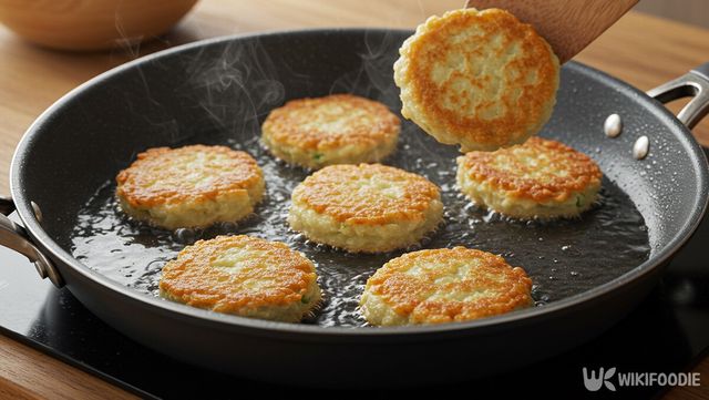 팬 위에 감자 호떡을 굽는 자료 사진. / 위키푸디