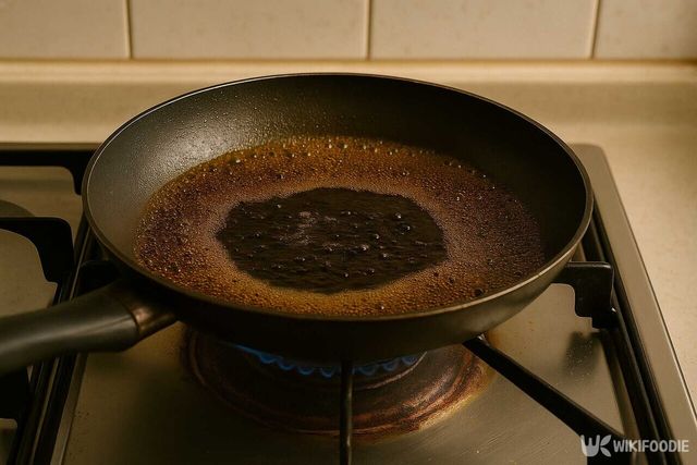 프라이팬에 남은 커피를 붓고 약불에 끓이는 모습 / 위키푸디