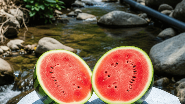 계곡에서 수박을 먹는 사진. / 위키푸디