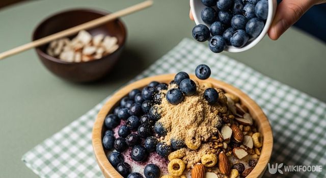 프로틴 빙수에 블루베리를 첨가하는 사진. / 위키푸디