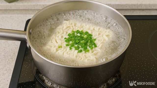 사리곰탕 면과 건더기 스프를 끓이는 사진. / 위키푸디