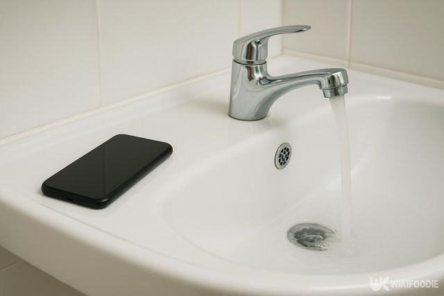 세면대에 올려둔 스마트폰 / 위키푸디
