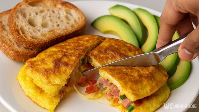사워도우 빵, 아보카도, 오믈렛 자료 사진. / 위키푸디