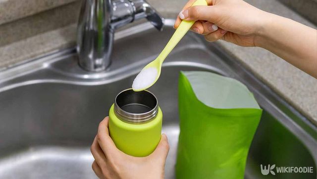 스테인리스 텀블러에 세척을 위해 구연산을 넣는 사진. / 위키푸디