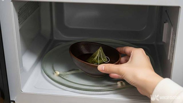 녹차 티백을 전자레인지에 넣는 사진. / 위키푸디