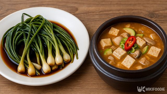 두메부추 장아찌, 된장찌개 자료 사진. / 위키푸디
