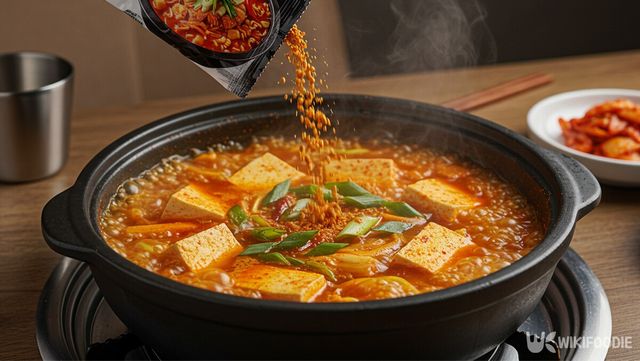 라면 스프를 넣은 찌개 자료 사진 . / 위키푸디
