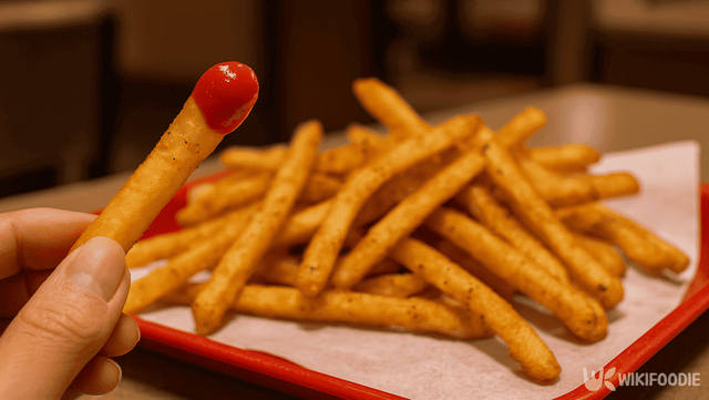케첩을 찍은 감자튀김 사진. / 위키푸디