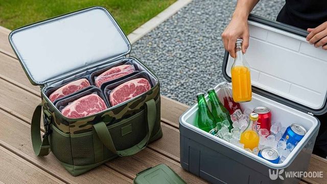 고기와 음료를 아이스박스에 각각 따로 담은 사진. / 위키푸디