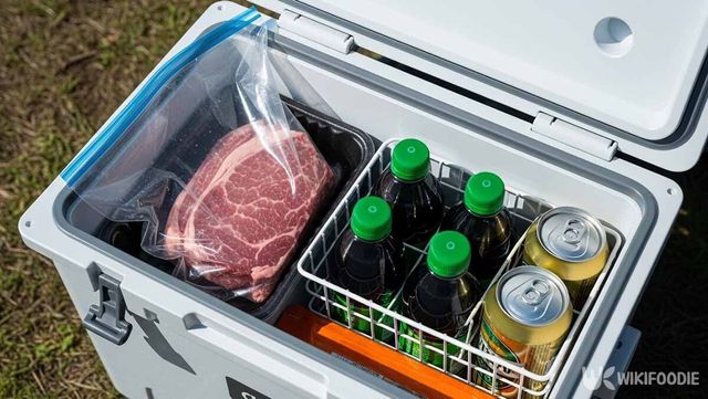 남은 음식을 칸이 나누어진 아이스박스에 넣은 사진. / 위키푸디