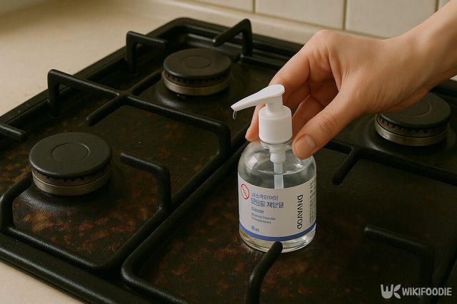 손소독제로 가스레인지 청소하는 모습. / 위키푸디